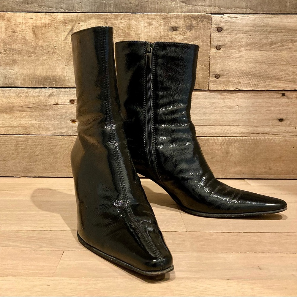 Aquatalia Waterproof Insulated Patent Leather Heeled Dress Booties